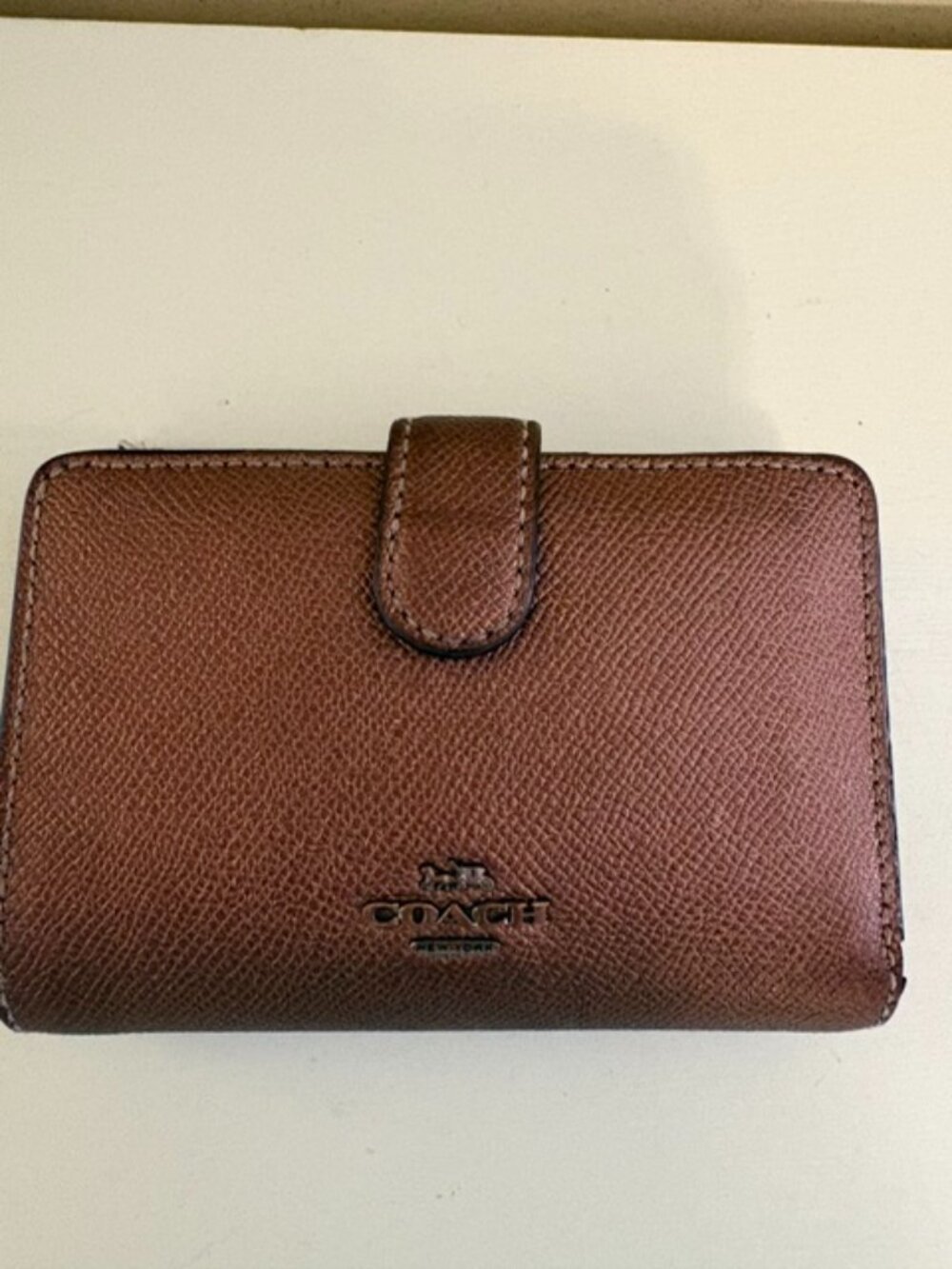 Coach Copper Color Crossgrain Leather Medium Corner Zip